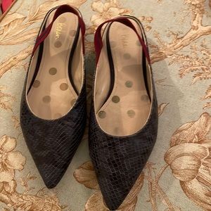 Navy snake skin Boden sling back flats, size 9.